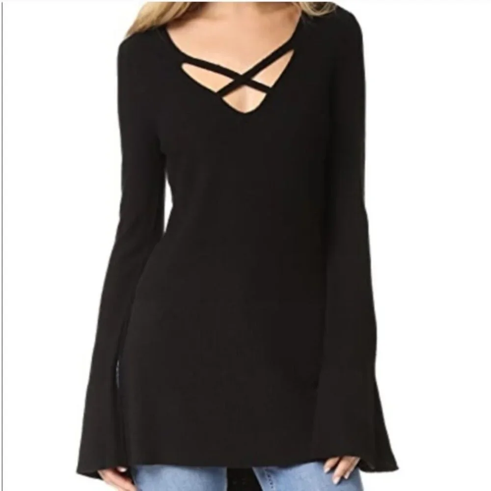 Free People Criss- Cross Tunic Sweater Black M